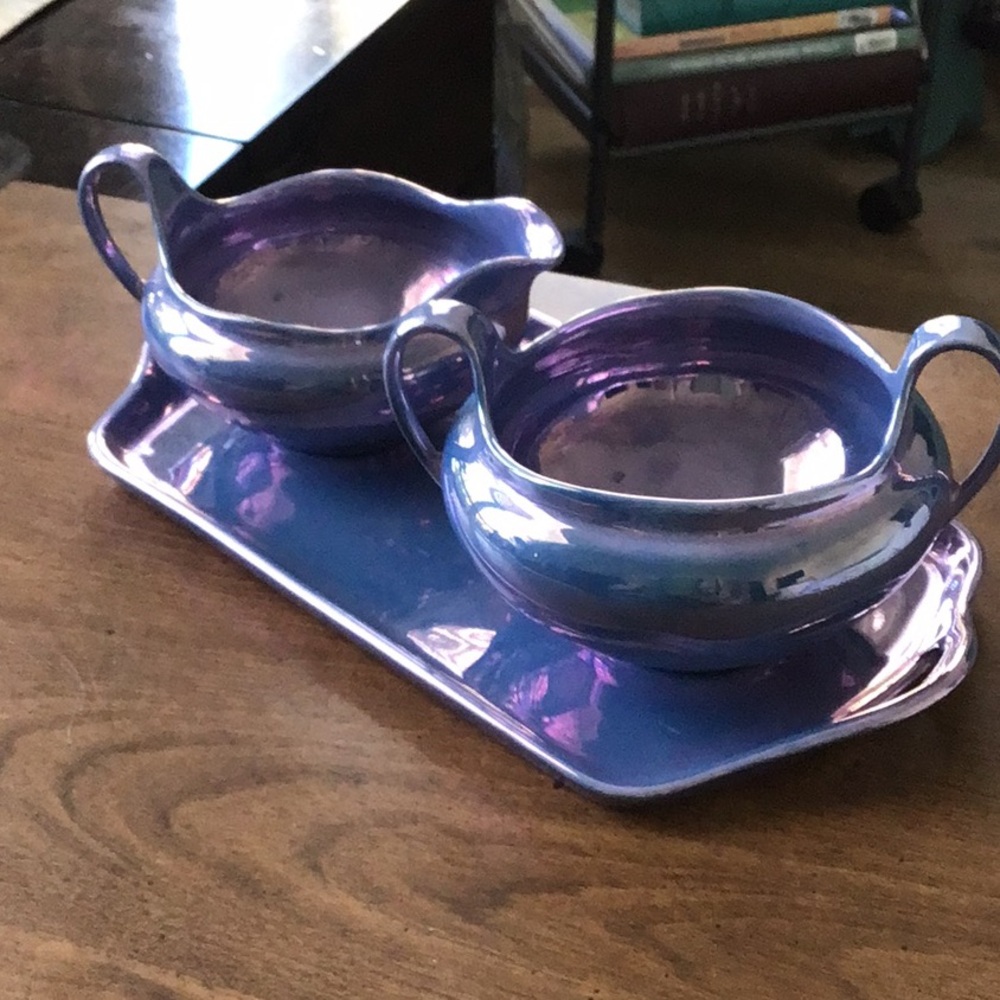 Vintage Ohio Pottery Lustreware Creamer and Sugarbowl and Tray - Picture 11 of 15